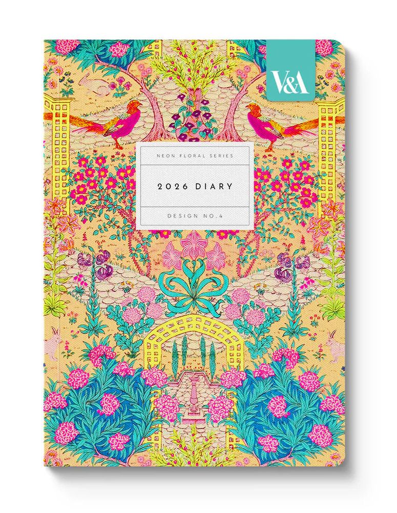 V&A A5 Diary-Neon Floral Ornate Garden
