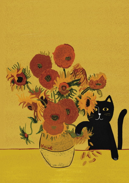 Card-Van Gogh Sunflower Cat 