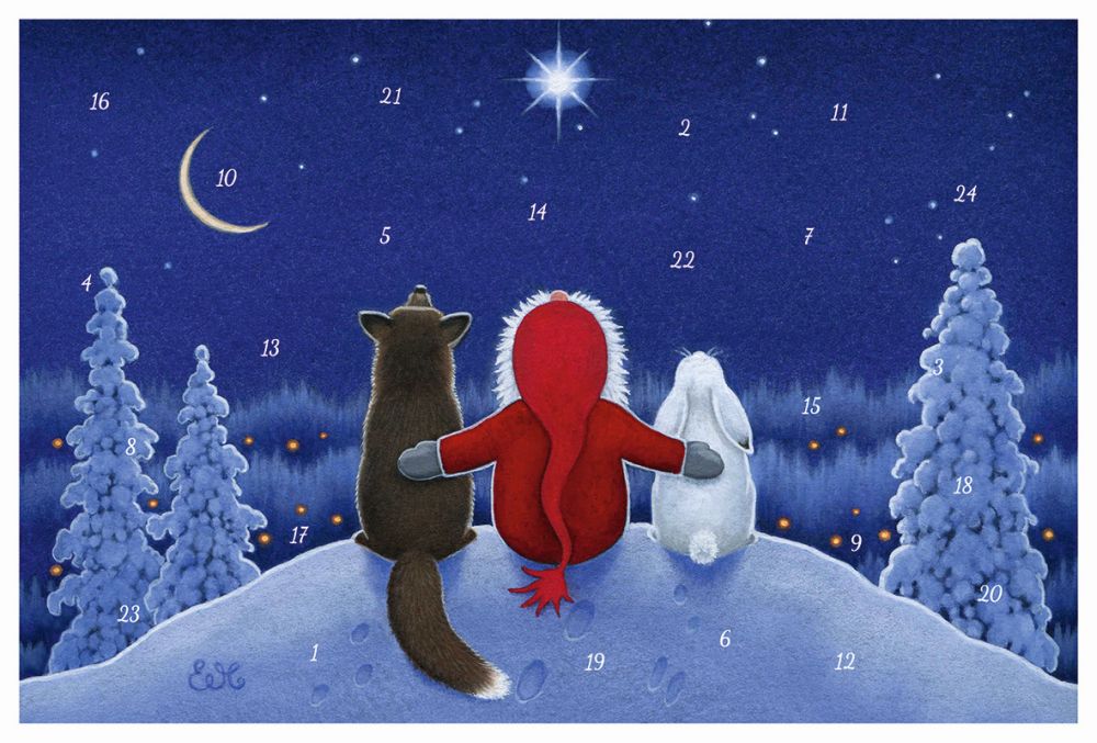 Advent Cal-Card-Tomte with Fox and Hare
