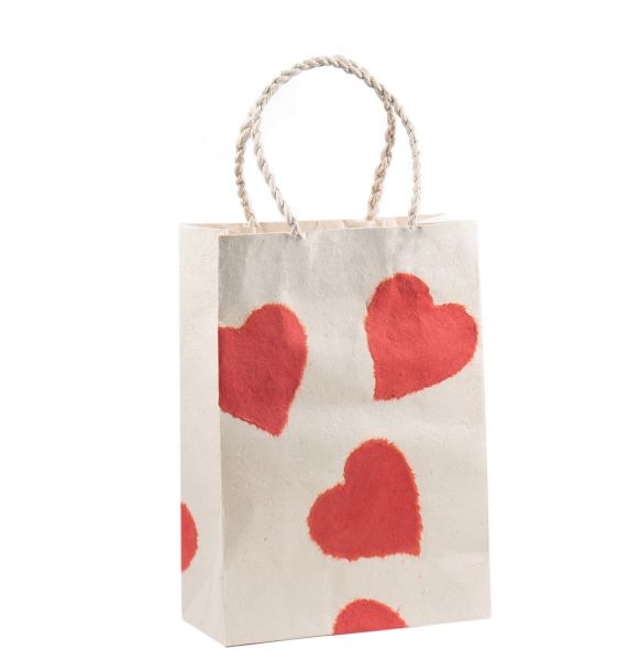 Gift Bag Medium-Hearts Red On Natural